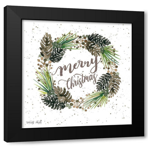 Merry Christmas Wreath Black Modern Wood Framed Art Print by Jacobs, Cindy