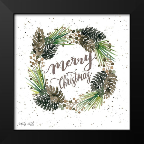 Merry Christmas Wreath Black Modern Wood Framed Art Print by Jacobs, Cindy