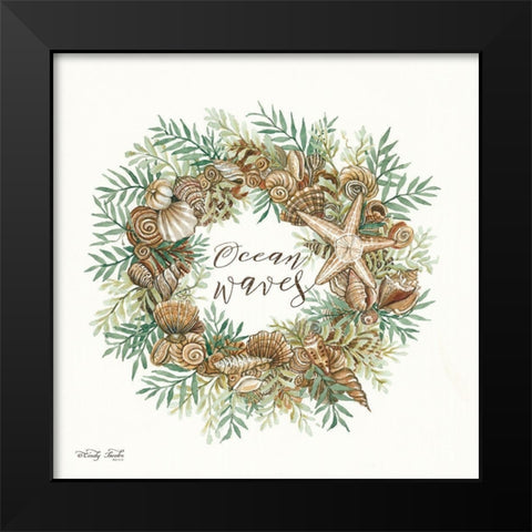 Ocean Waves Shell Wreath Black Modern Wood Framed Art Print by Jacobs, Cindy