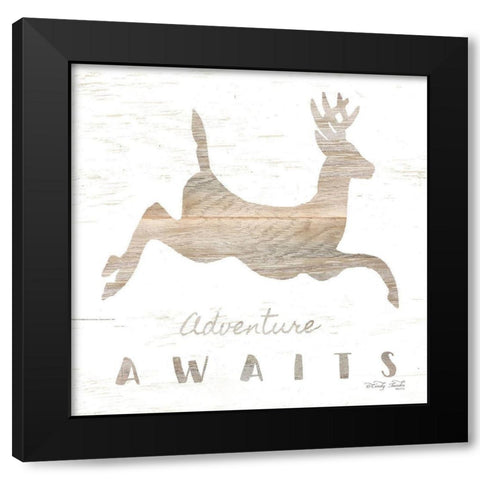 Adventure Awaits Deer Black Modern Wood Framed Art Print by Jacobs, Cindy