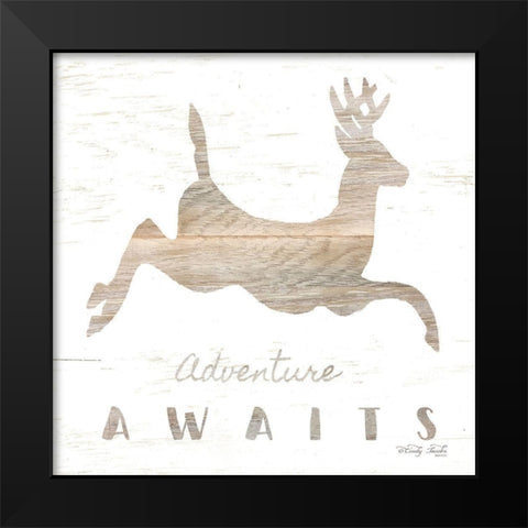 Adventure Awaits Deer Black Modern Wood Framed Art Print by Jacobs, Cindy