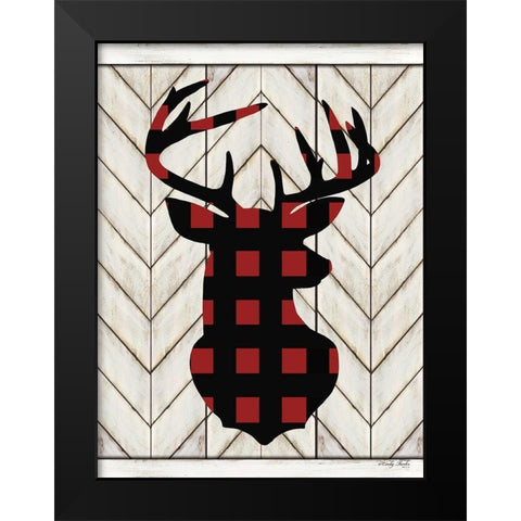 Plaid Deer Black Modern Wood Framed Art Print by Jacobs, Cindy