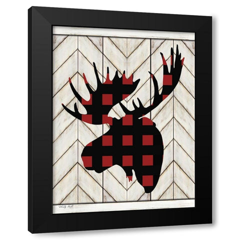 Plaid Moose Black Modern Wood Framed Art Print with Double Matting by Jacobs, Cindy