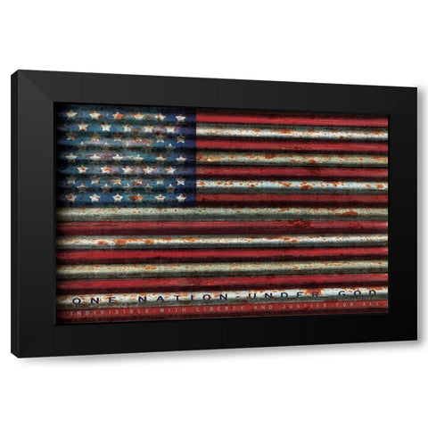American Flag on Metal Black Modern Wood Framed Art Print with Double Matting by Jacobs, Cindy