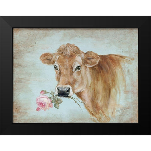 Miss Moo Black Modern Wood Framed Art Print by Coules, Debi