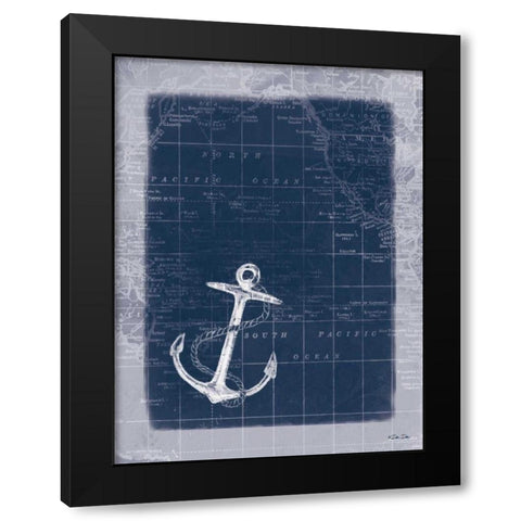 Anchor Map Black Modern Wood Framed Art Print by Dee Dee