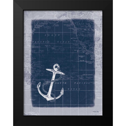 Anchor Map Black Modern Wood Framed Art Print by Dee Dee