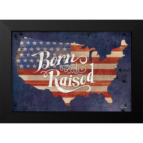 USA Born and Raised Black Modern Wood Framed Art Print by Dee Dee