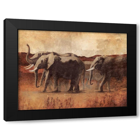 The Elephant March Black Modern Wood Framed Art Print by Dee Dee