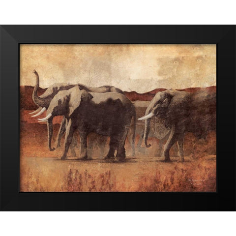 The Elephant March Black Modern Wood Framed Art Print by Dee Dee