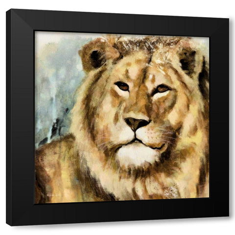 The Lion Black Modern Wood Framed Art Print by Dee Dee
