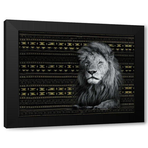 Patterned Lion Black Modern Wood Framed Art Print by Dee Dee