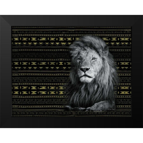 Patterned Lion Black Modern Wood Framed Art Print by Dee Dee