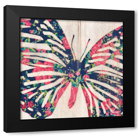 Floral Butterfly Black Modern Wood Framed Art Print by Dee Dee