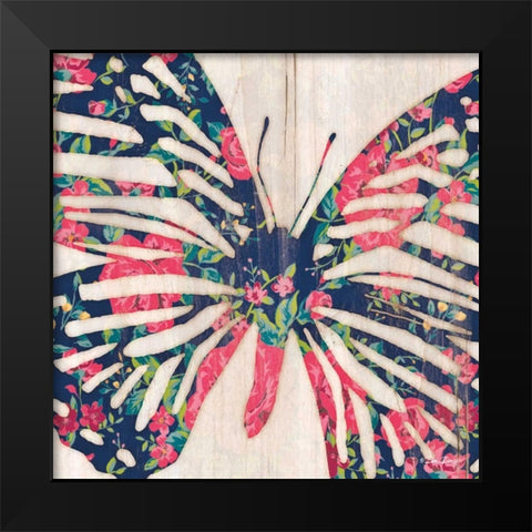 Floral Butterfly Black Modern Wood Framed Art Print by Dee Dee