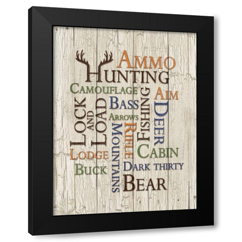 Hunting Words Black Modern Wood Framed Art Print by Dee Dee