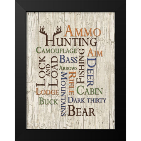 Hunting Words Black Modern Wood Framed Art Print by Dee Dee