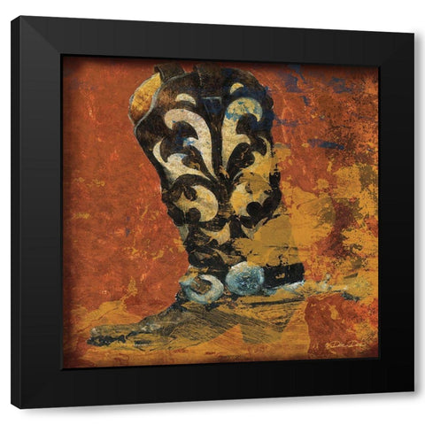 Cowboy Boot Black Modern Wood Framed Art Print with Double Matting by Dee Dee