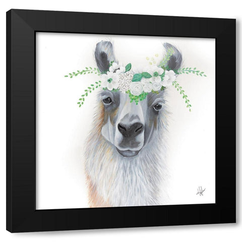 Floral Llama   Black Modern Wood Framed Art Print by Fifer, Diane