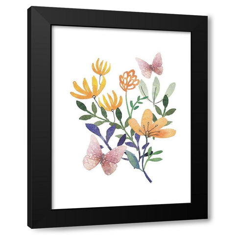 Butterflies and Flowers Black Modern Wood Framed Art Print by Dogwood Portfolio