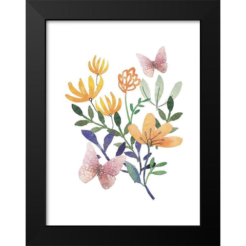 Butterflies and Flowers Black Modern Wood Framed Art Print by Dogwood Portfolio