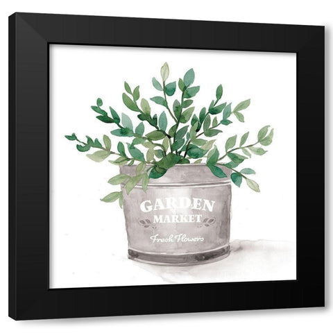 Garden Market Bucket Black Modern Wood Framed Art Print with Double Matting by Dogwood Portfolio