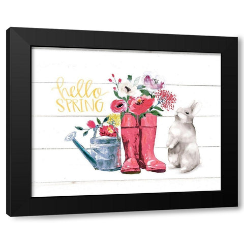 Hello Spring Black Modern Wood Framed Art Print by Dogwood Portfolio