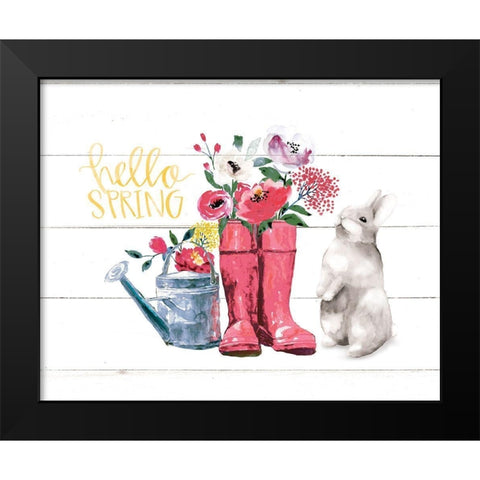 Hello Spring Black Modern Wood Framed Art Print by Dogwood Portfolio