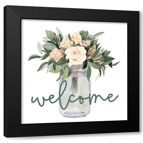 Welcome Flowers Black Modern Wood Framed Art Print by Dogwood Portfolio