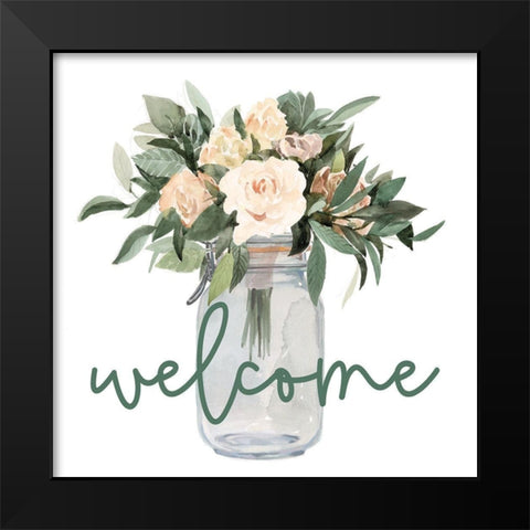 Welcome Flowers Black Modern Wood Framed Art Print by Dogwood Portfolio