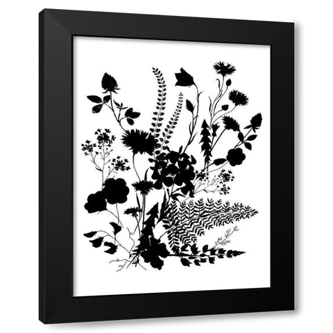 Inked Flowers Black Modern Wood Framed Art Print by Dogwood Portfolio