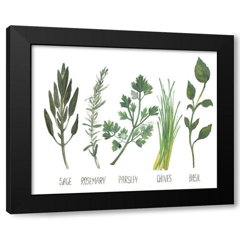 Watercolor Herbs Black Modern Wood Framed Art Print by Dogwood Portfolio
