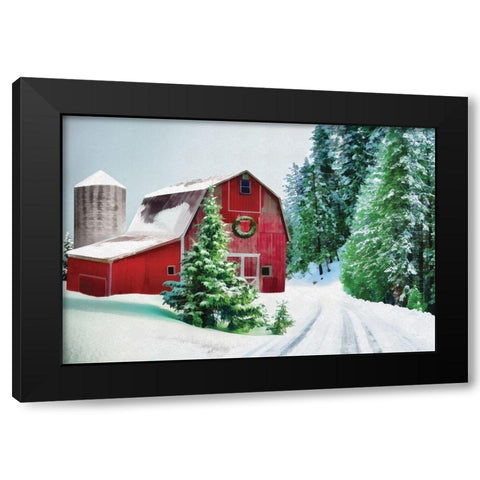Winter Pines Red Barn Black Modern Wood Framed Art Print by Dogwood Portfolio