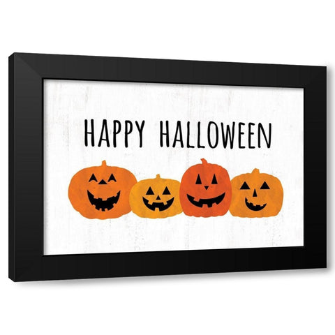Happy Halloween Pumpkins Black Modern Wood Framed Art Print by Dogwood Portfolio