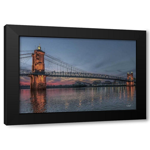 Suspension Bridge at Dusk Black Modern Wood Framed Art Print with Double Matting by Quillen, Donnie