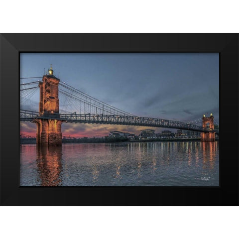 Suspension Bridge at Dusk Black Modern Wood Framed Art Print by Quillen, Donnie