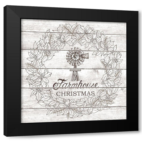 Farmhouse Christmas Wreath     Black Modern Wood Framed Art Print with Double Matting by Strain, Deb