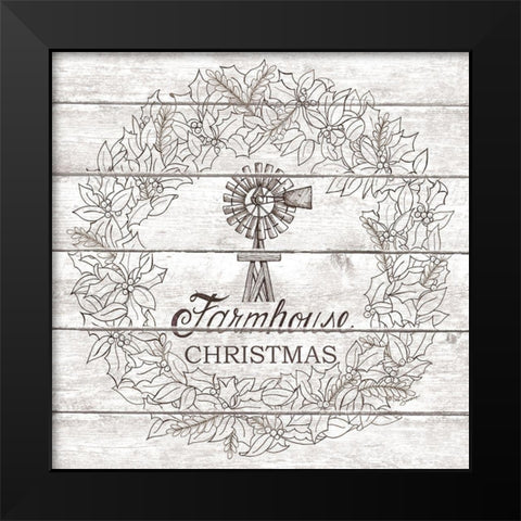 Farmhouse Christmas Wreath     Black Modern Wood Framed Art Print by Strain, Deb