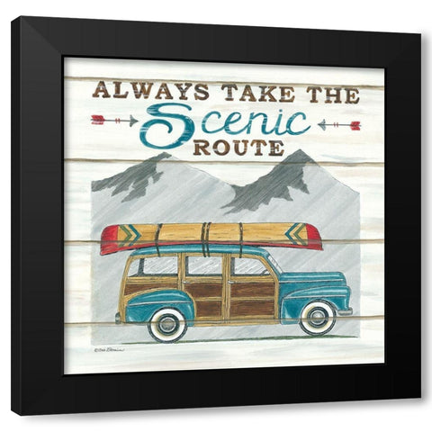 Always Take the Scenic Route Black Modern Wood Framed Art Print by Strain, Deb