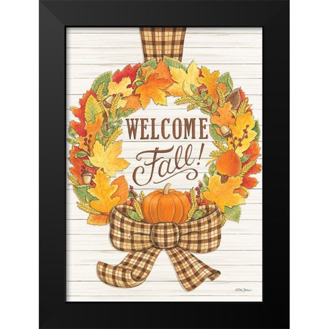 Welcome Fall Wreath Black Modern Wood Framed Art Print by Strain, Deb