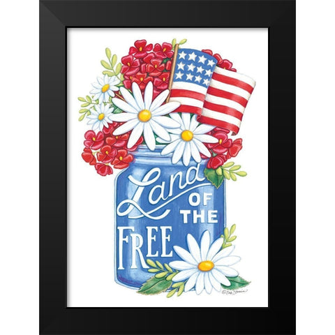 Land of the Free Blue Mason Jar Black Modern Wood Framed Art Print by Strain, Deb