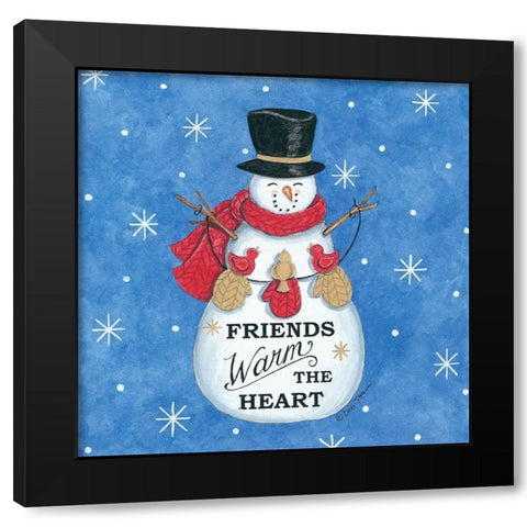 Friends Snowman Black Modern Wood Framed Art Print by Strain, Deb