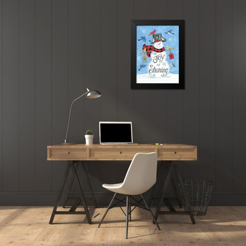 Sharing Snowman And Friends Black Modern Wood Framed Art Print by Strain, Deb