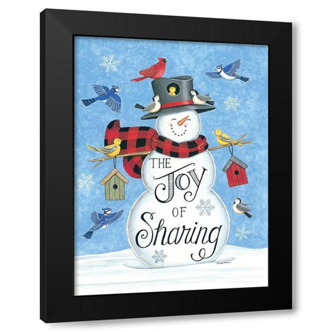 Sharing Snowman And Friends Black Modern Wood Framed Art Print with Double Matting by Strain, Deb