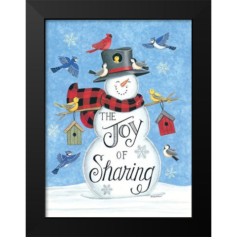 Sharing Snowman And Friends Black Modern Wood Framed Art Print by Strain, Deb