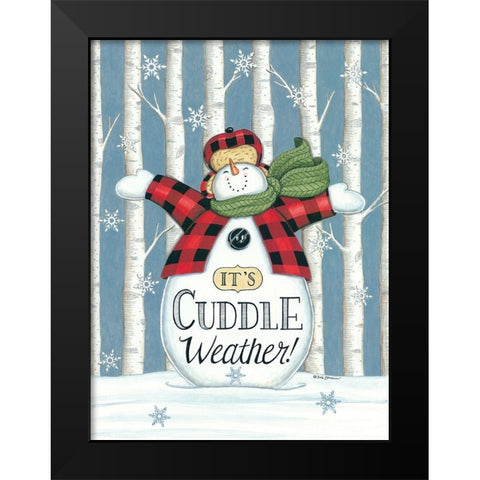 Cuddle Weather Snowman Black Modern Wood Framed Art Print by Strain, Deb