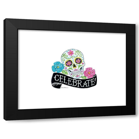 Celebrate Sugar Skull Black Modern Wood Framed Art Print by Strain, Deb