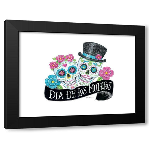 Day of the Dead Sugar Skulls Black Modern Wood Framed Art Print with Double Matting by Strain, Deb