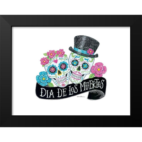 Day of the Dead Sugar Skulls Black Modern Wood Framed Art Print by Strain, Deb