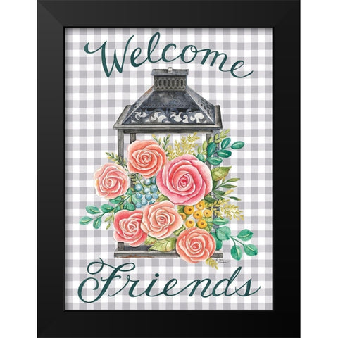 Lantern with Roses Black Modern Wood Framed Art Print by Strain, Deb